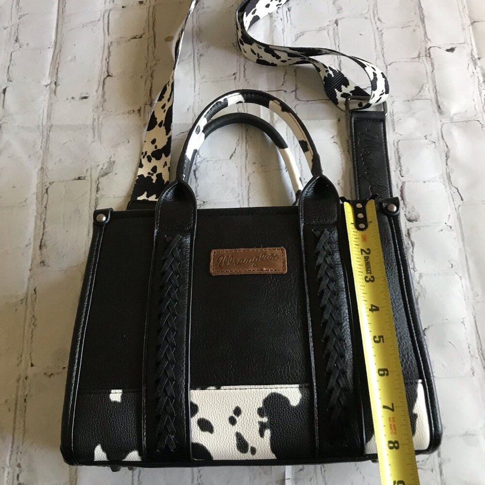 Wrangler Ladies Cow Print Mini Black Crossbody Tote Bag WG102S-8120BK - Picture 6 of 8